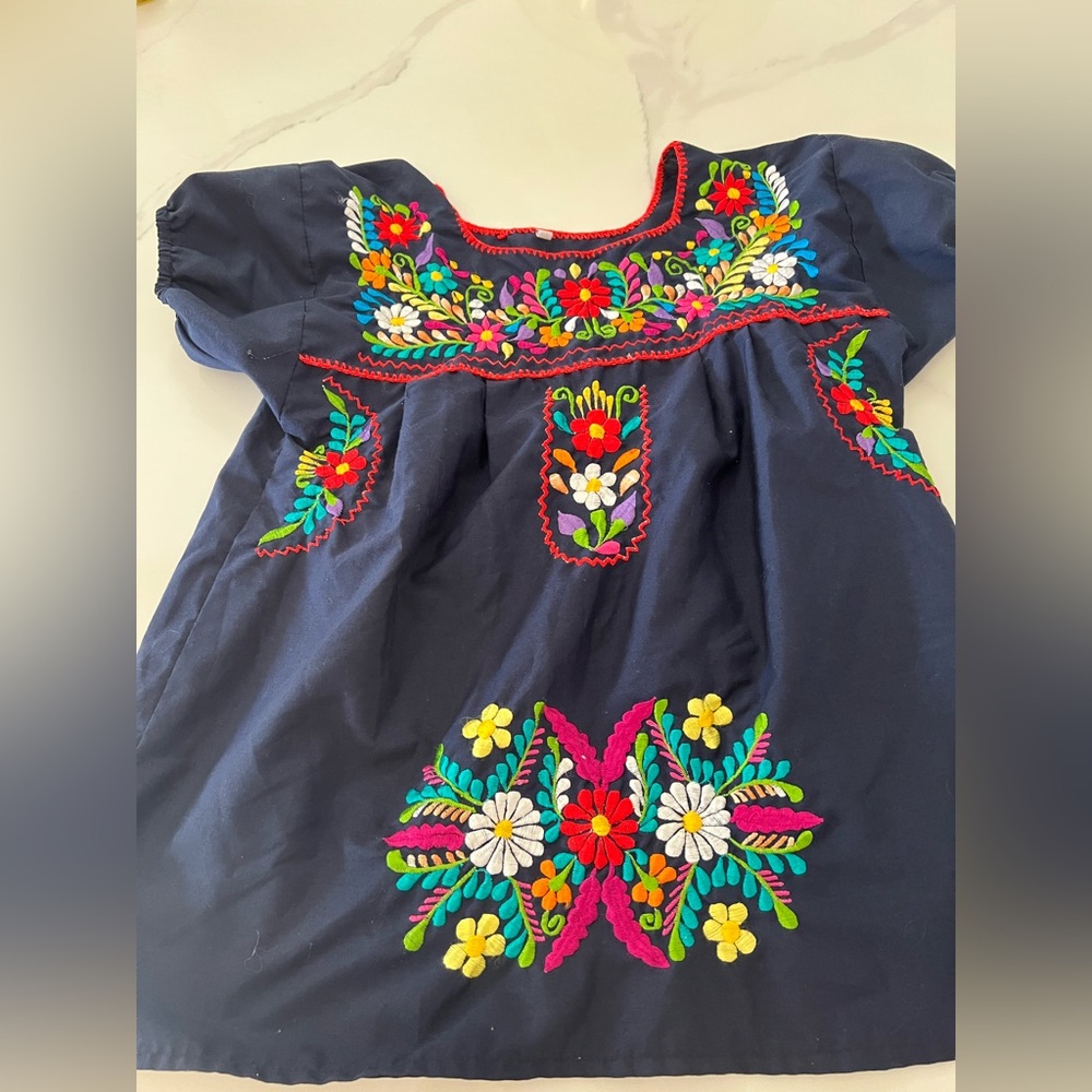 Boho Navy Blue Embroidered ladies's Top. In EUC.